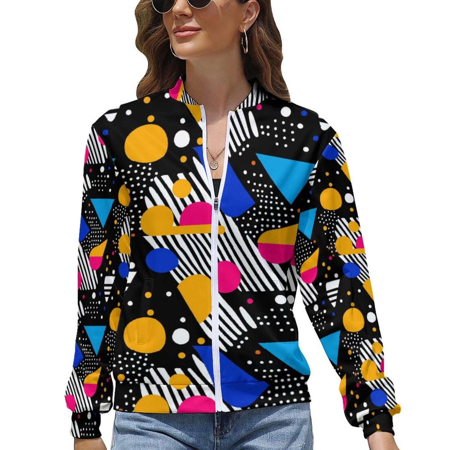 Retro Geometric Print Lightweight Jacket for Women - Gift for Aquarius | Birthday Gift for Creative Girls | PRINTANK-ZA92KF