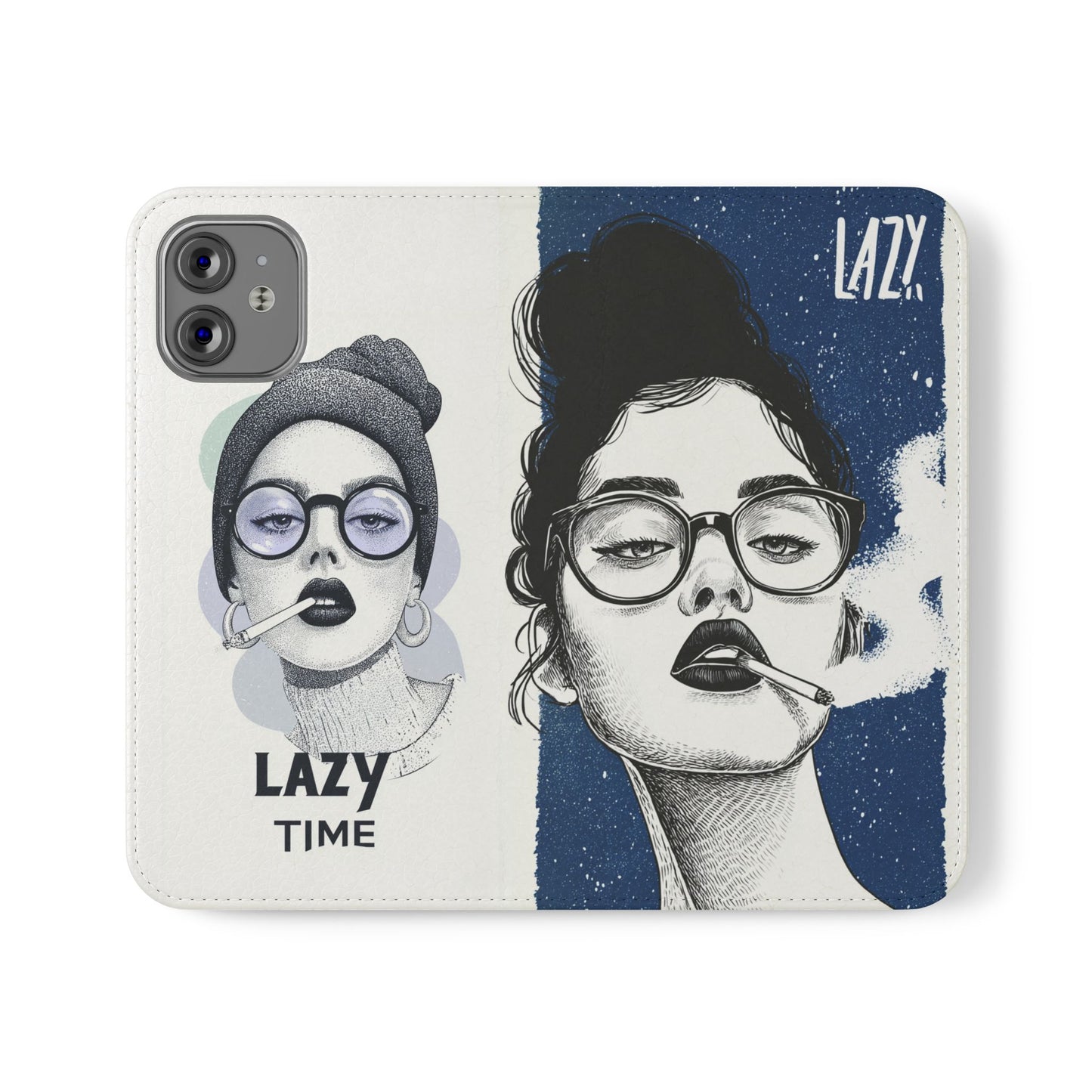 Phone Wallet Flip Case, Lazy Time Girl Design, Stylish Smartphone Case -iPhone case & Samsung Galaxy case, Gift for Her, Phone Accessory