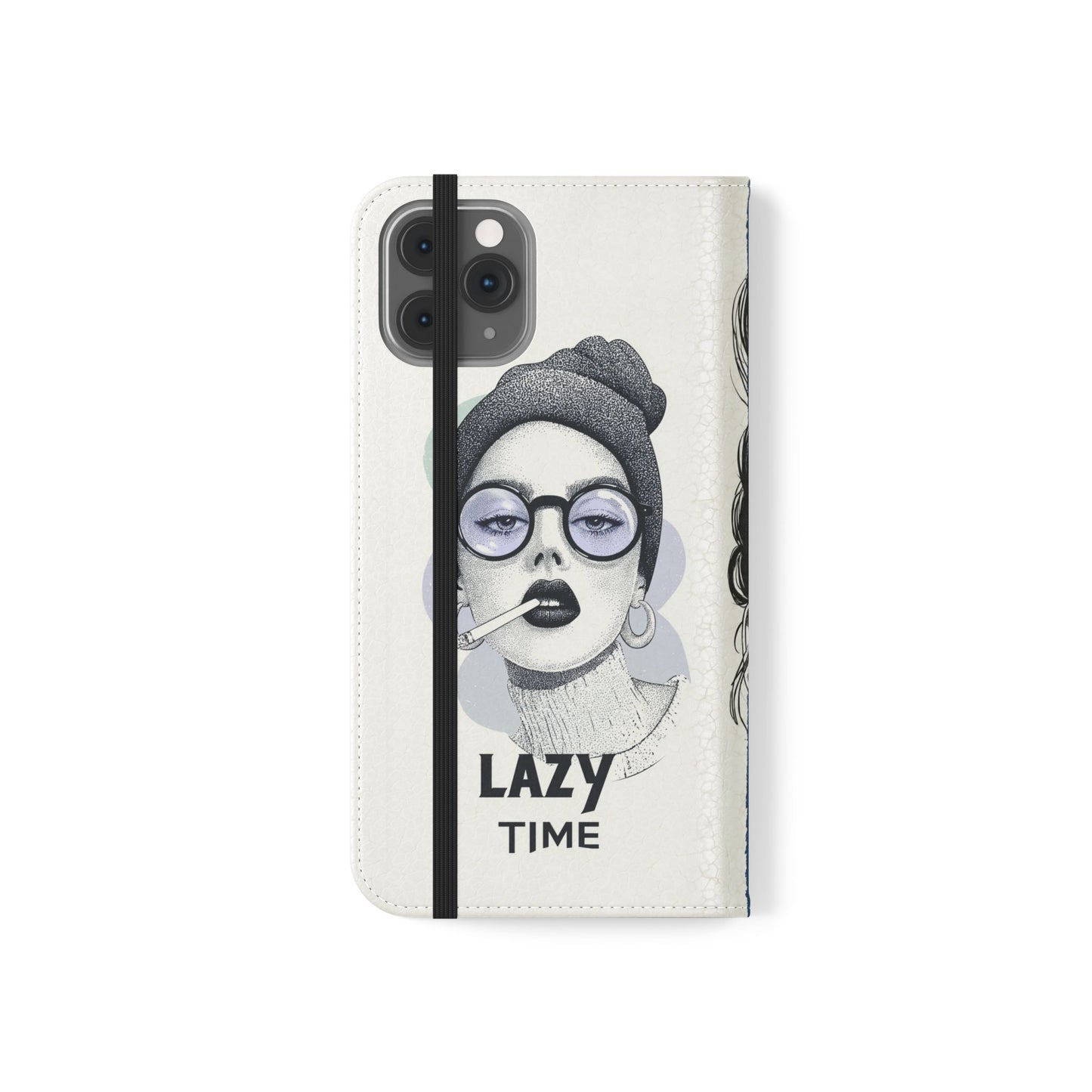 Phone Wallet Flip Case, Lazy Time Girl Design, Stylish Smartphone Case -iPhone case & Samsung Galaxy case, Gift for Her, Phone Accessory