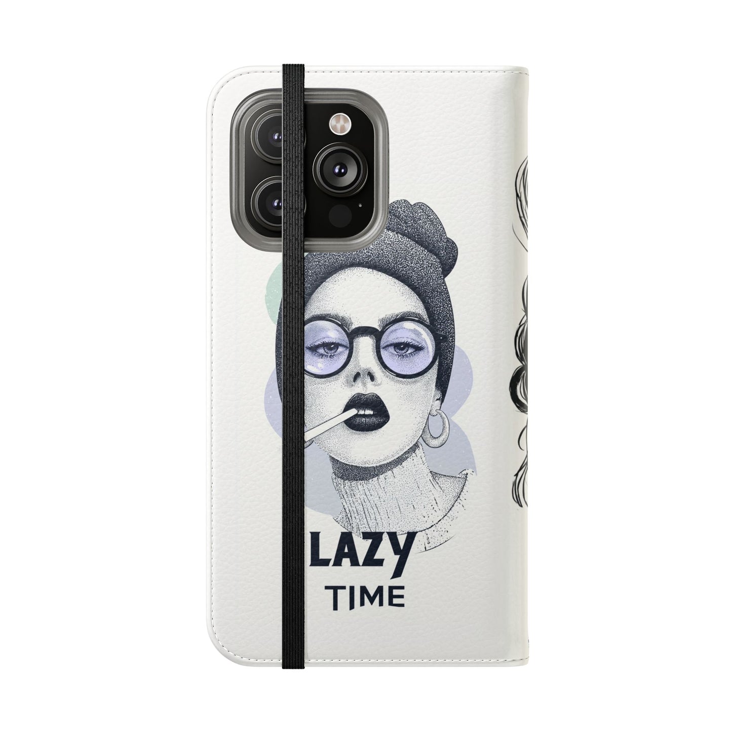 Phone Wallet Flip Case, Lazy Time Girl Design, Stylish Smartphone Case -iPhone case & Samsung Galaxy case, Gift for Her, Phone Accessory