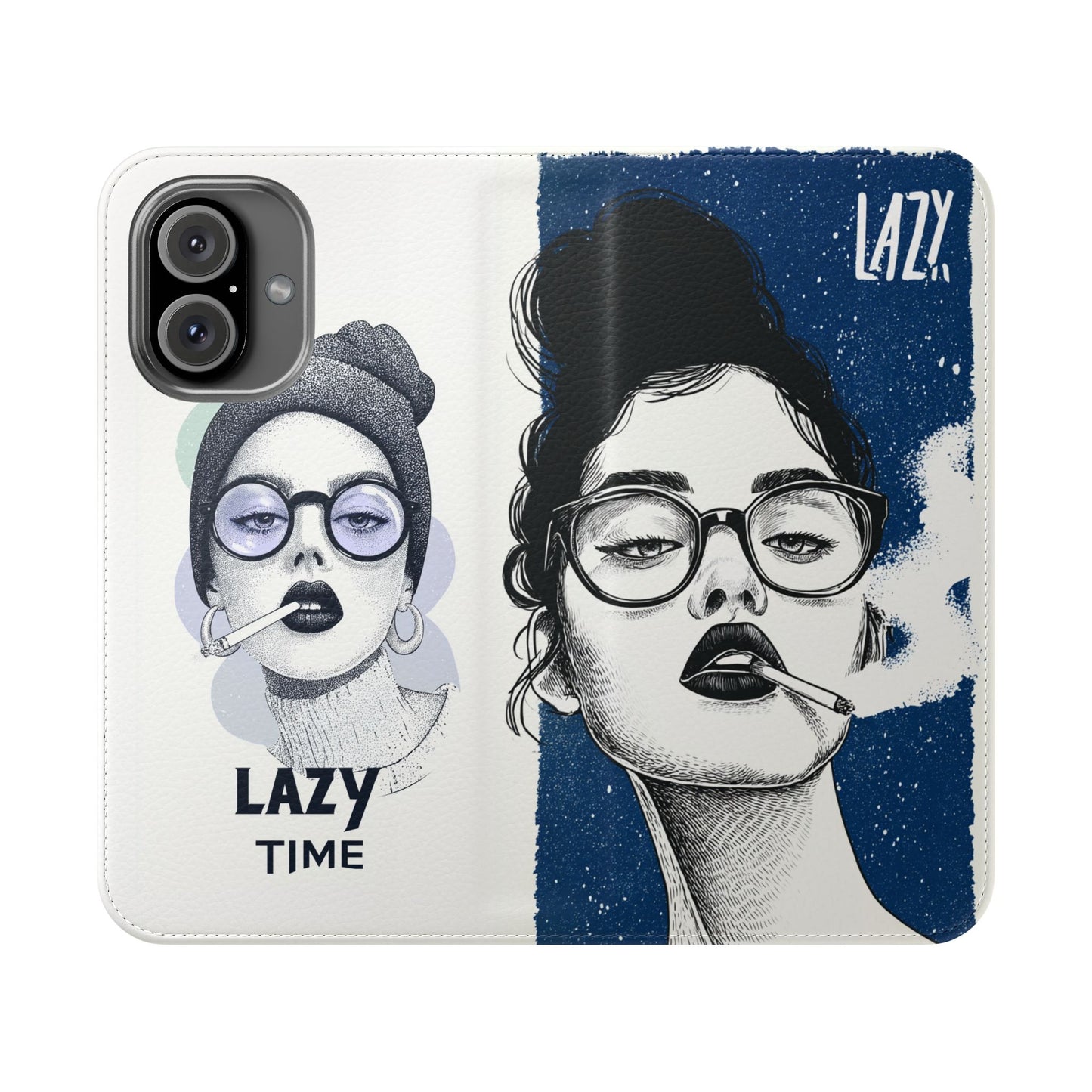 Phone Wallet Flip Case, Lazy Time Girl Design, Stylish Smartphone Case -iPhone case & Samsung Galaxy case, Gift for Her, Phone Accessory