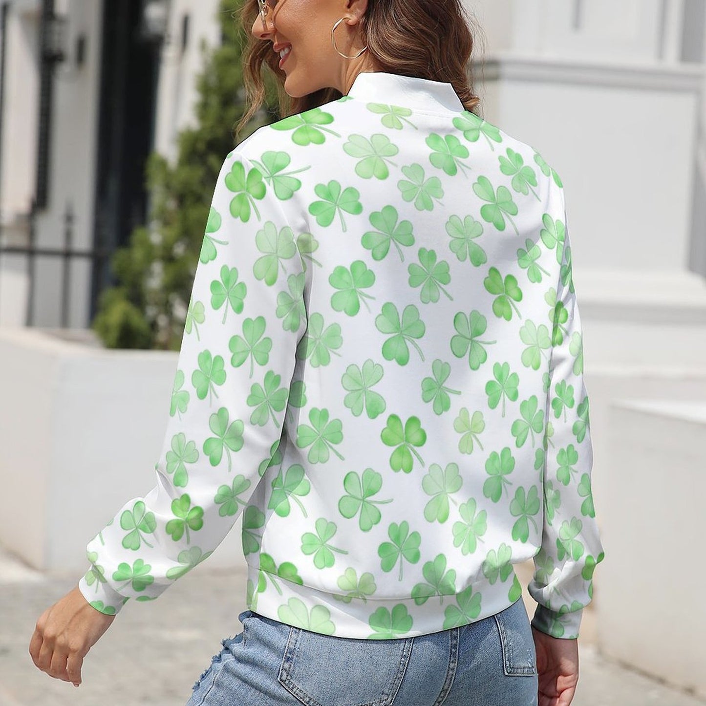 Green Four Leaf Clover Lightweight Jacket for Women - Gift for Pisces | St. Patrick's Day Outfit | Lucky charm gift for her - PRINTANK-CV38TR