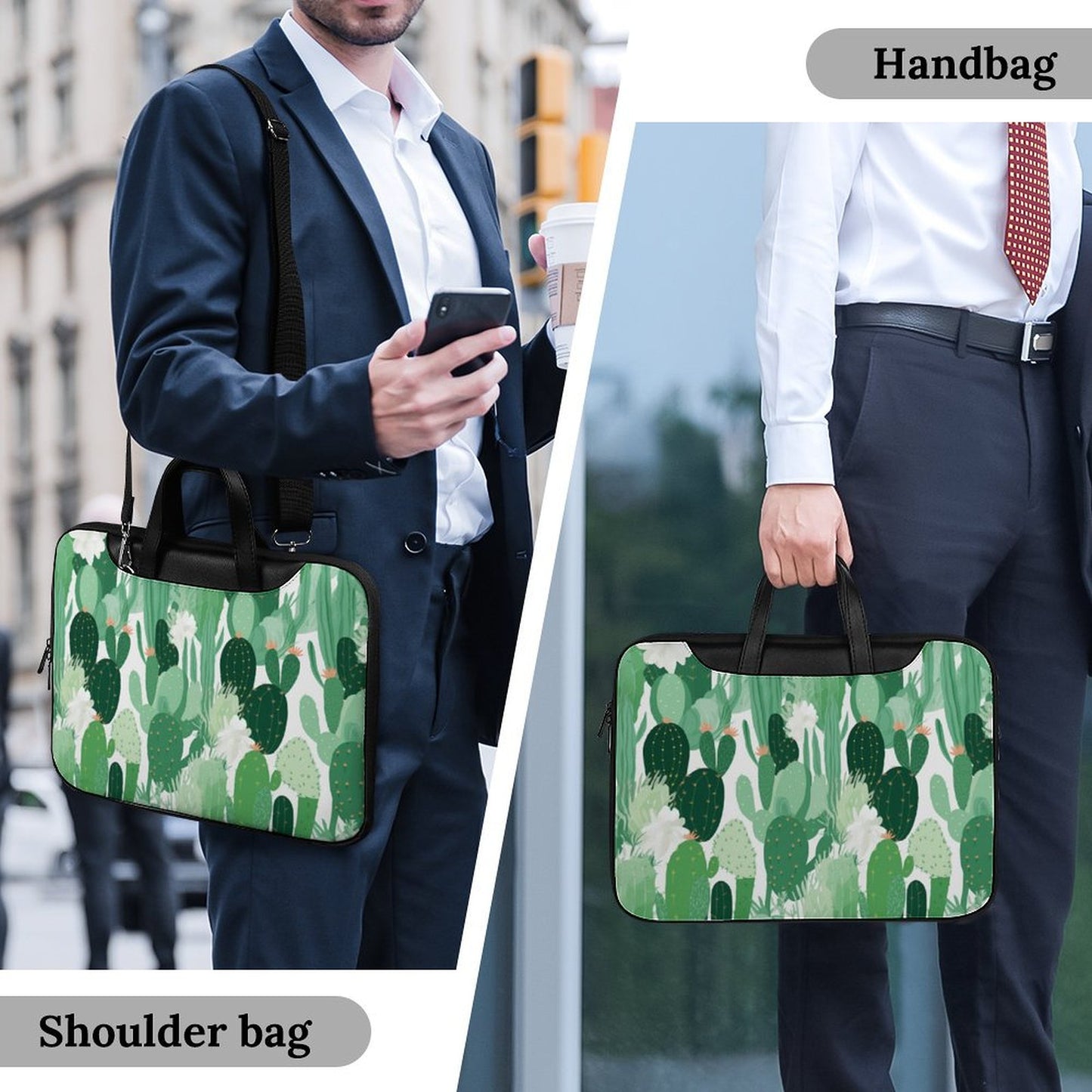 Premium Green Cactus Pattern Laptop Bag - Cactus Laptop Sleeve - Stylish and Durable 15.6-inch Computer Case with Back Luggage Strap - AB5J6X
