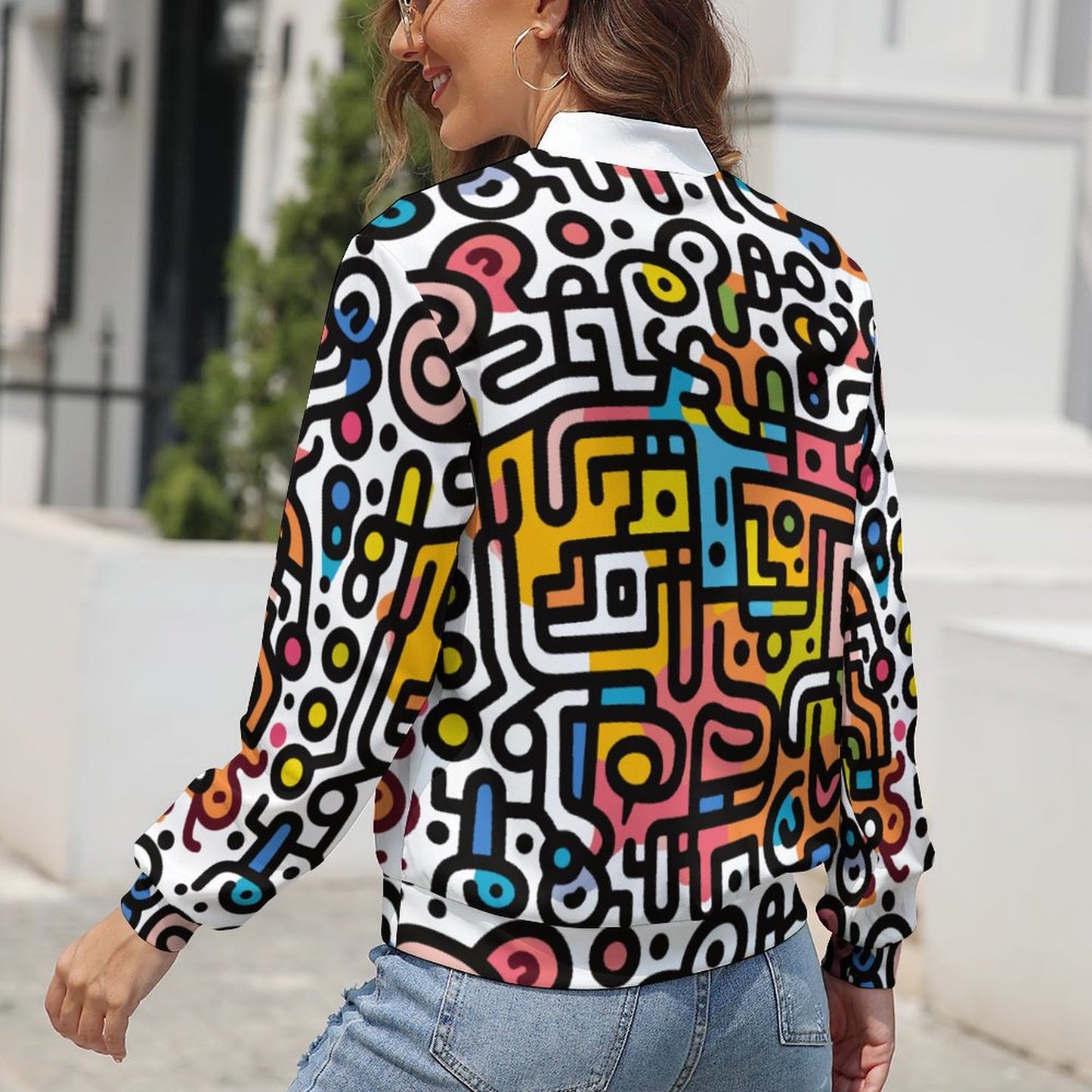 Colorful Graffiti Maze Windbreaker for Women - Urban Style Gift Jacket - Model: women-jacket-K7Y4XP