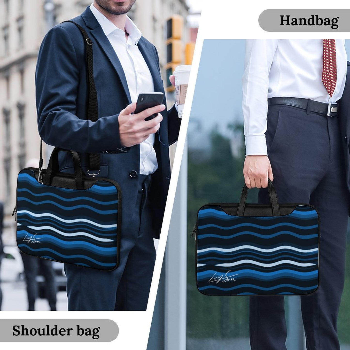 Blue Wave Laptop Bag with Back Luggage Strap - Model: Laptop Sleeve-3f9g0d