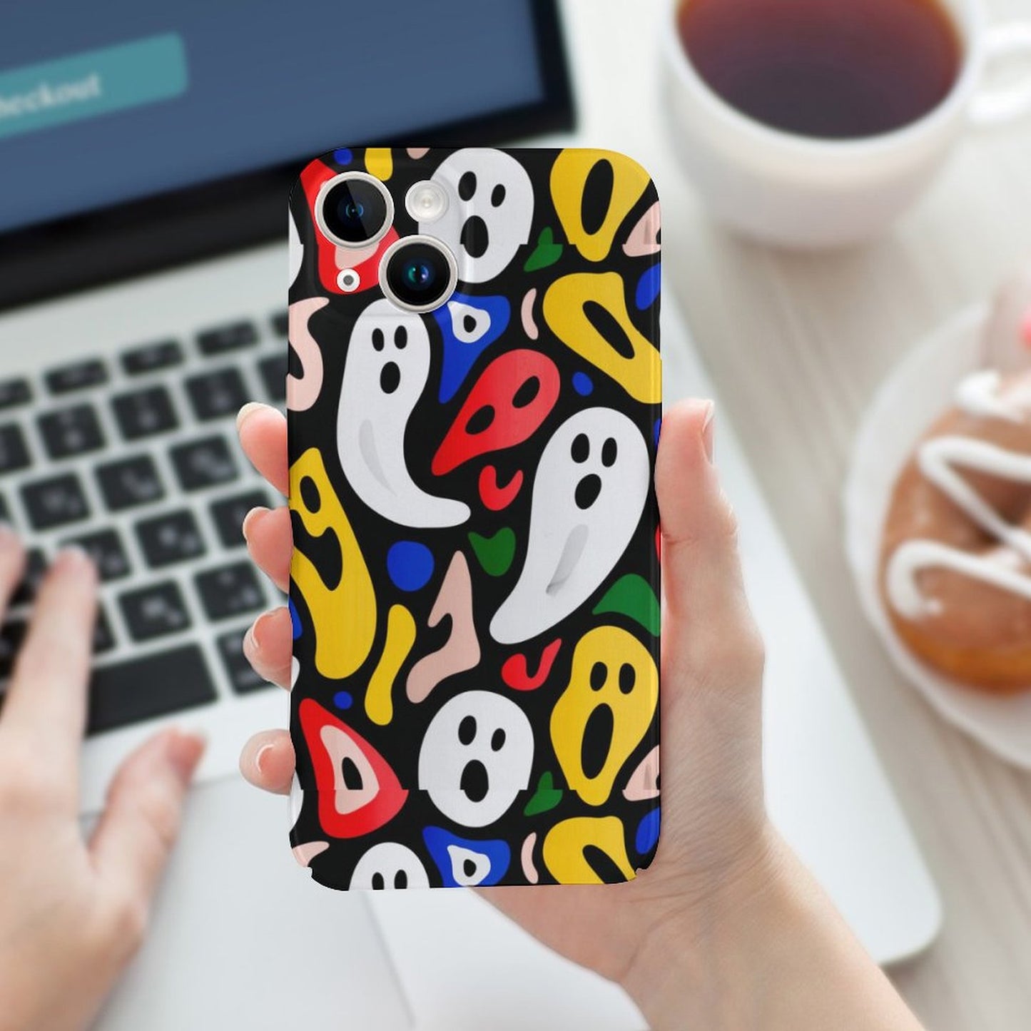 Colorful Ghost Pattern iPhone 15 Case - Gift for Aquarius | Halloween Gift Idea | Cute Halloween Aesthetic Phone Cover - Bday Surprise Ideas |PRINTANK-ghTP39