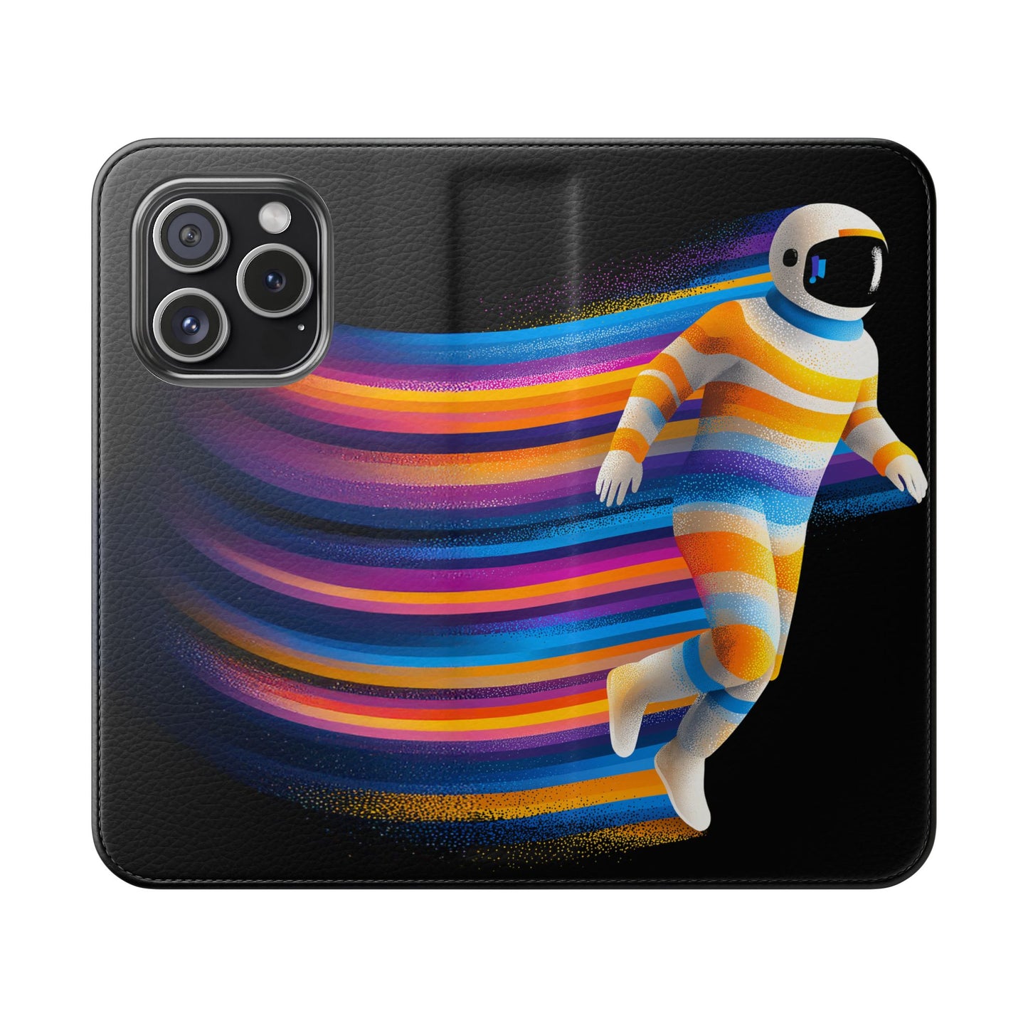 Rainbow Astronaut Flip Wallet Phone Case - Colorful Space Art Cover for iPhone 16 15 14 13 12 11 Pro Max & Samsung Galaxy S series