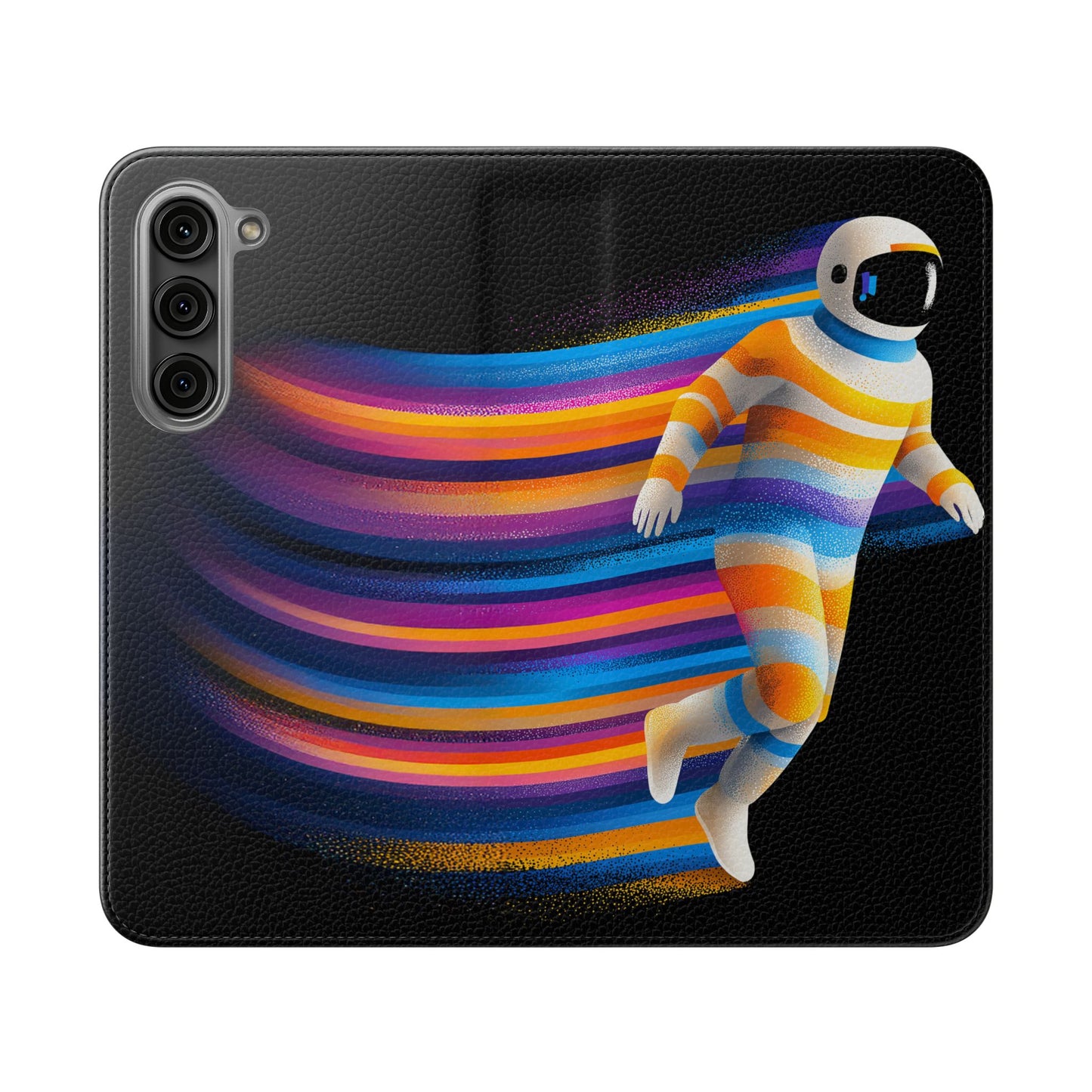 Rainbow Astronaut Flip Wallet Phone Case - Colorful Space Art Cover for iPhone 16 15 14 13 12 11 Pro Max & Samsung Galaxy S series