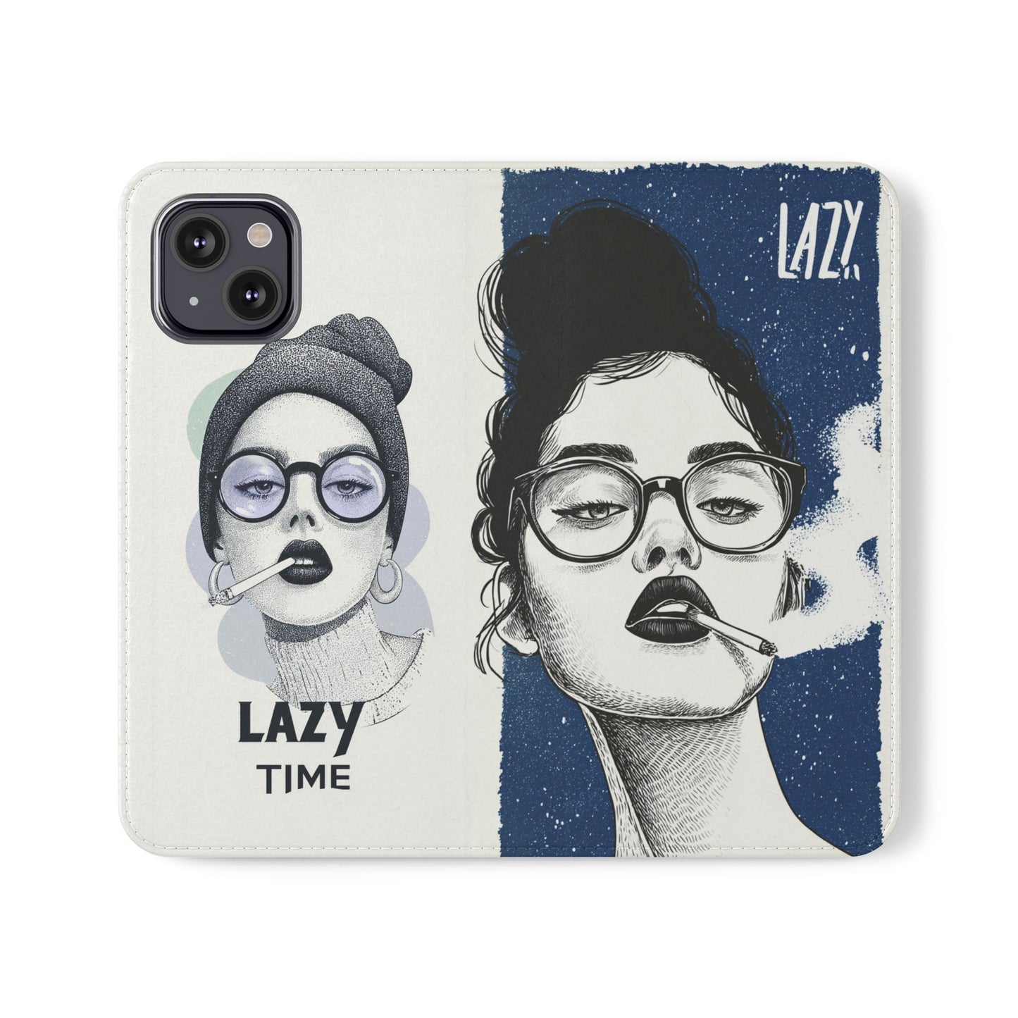 Phone Wallet Flip Case, Lazy Time Girl Design, Stylish Smartphone Case -iPhone case & Samsung Galaxy case, Gift for Her, Phone Accessory