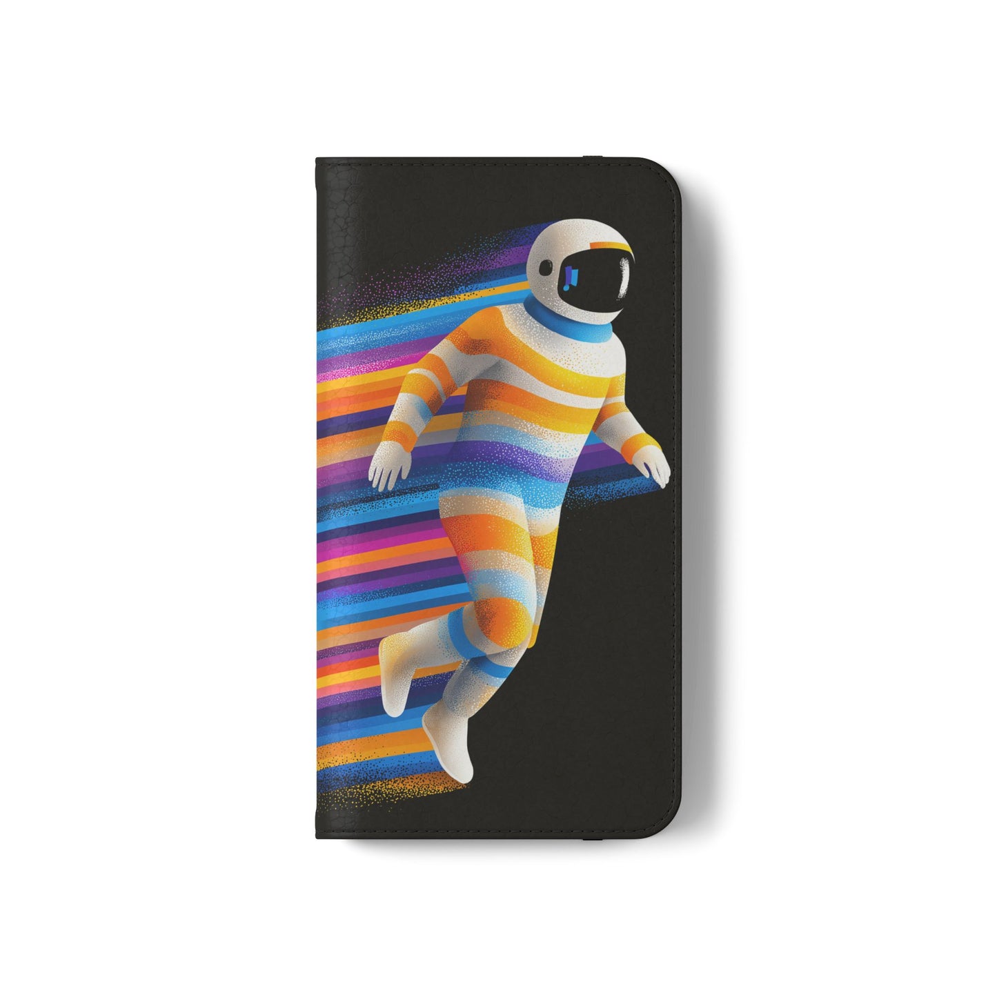 Rainbow Astronaut Flip Wallet Phone Case - Colorful Space Art Cover for iPhone 16 15 14 13 12 11 Pro Max & Samsung Galaxy S series