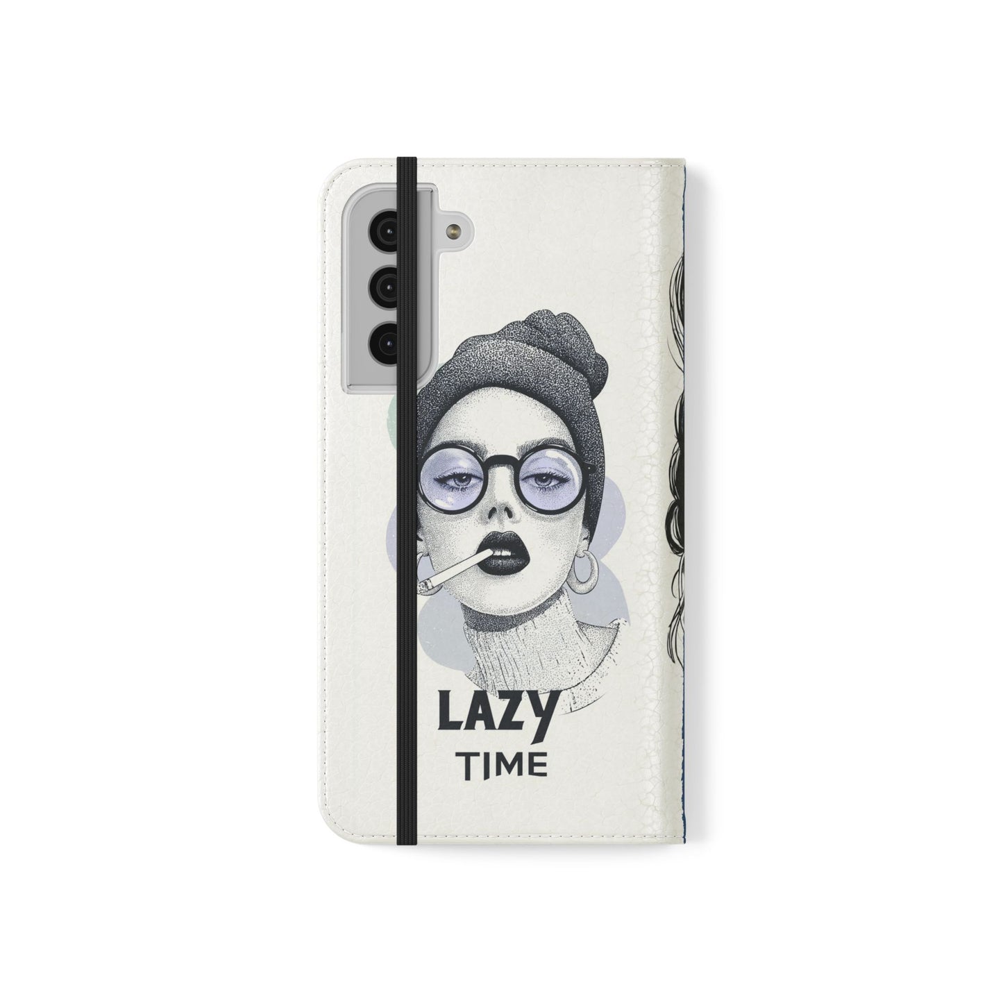 Phone Wallet Flip Case, Lazy Time Girl Design, Stylish Smartphone Case -iPhone case & Samsung Galaxy case, Gift for Her, Phone Accessory