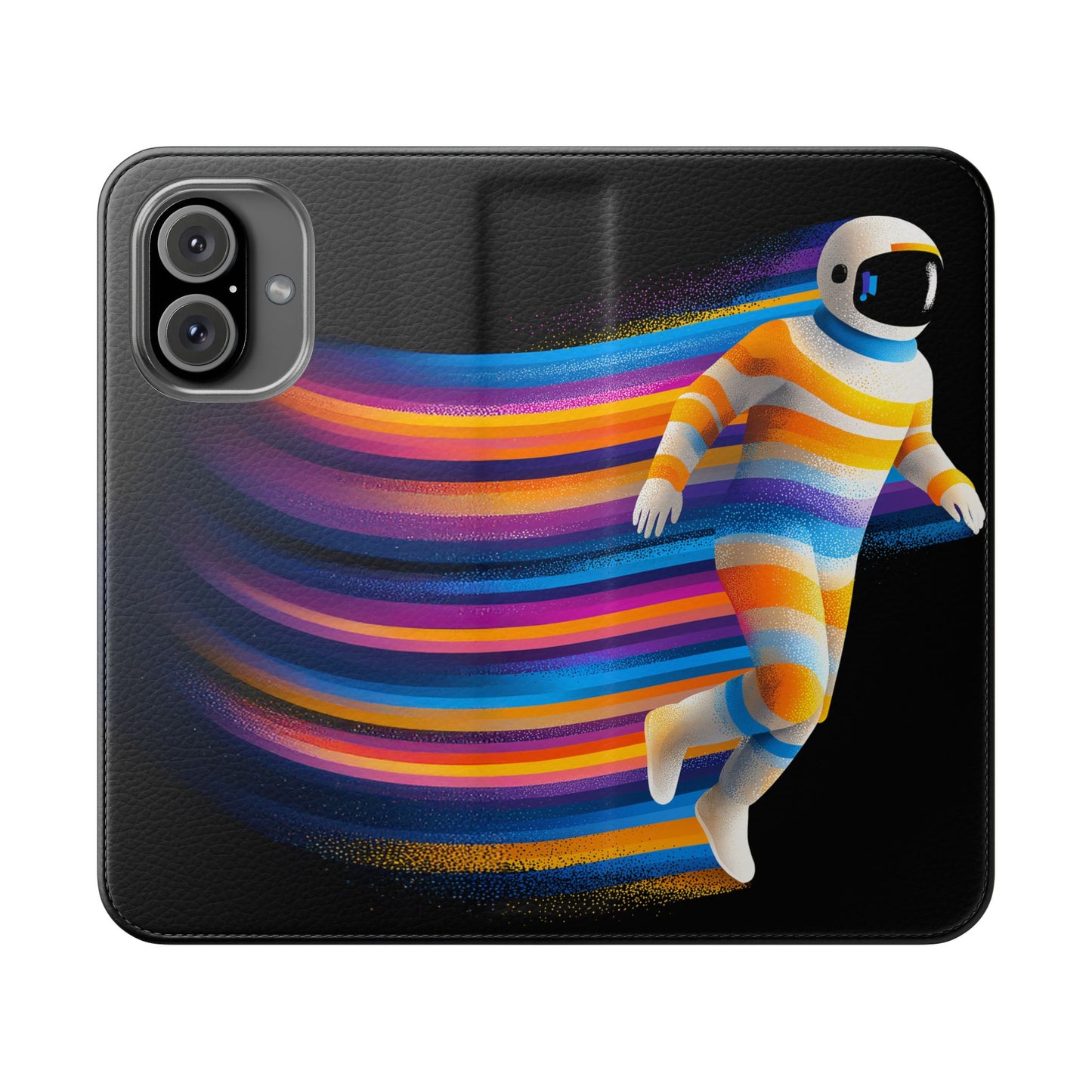 Rainbow Astronaut Flip Wallet Phone Case - Colorful Space Art Cover for iPhone 16 15 14 13 12 11 Pro Max & Samsung Galaxy S series