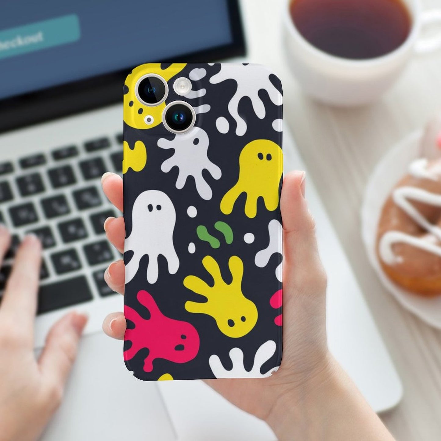 Colorful Ghost Pattern iPhone 15 Case - Gift for Aquarius | Halloween Gift Idea | Cute Halloween Aesthetic Phone Cover - Bday Surprise Ideas |PRINTANK-ghTP39