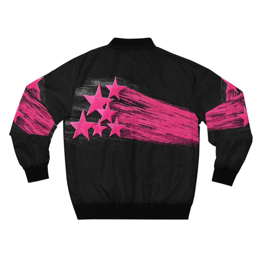 Black & Neon Pink Star Print Bomber Jacket |Gift for Capricorn & Leo
