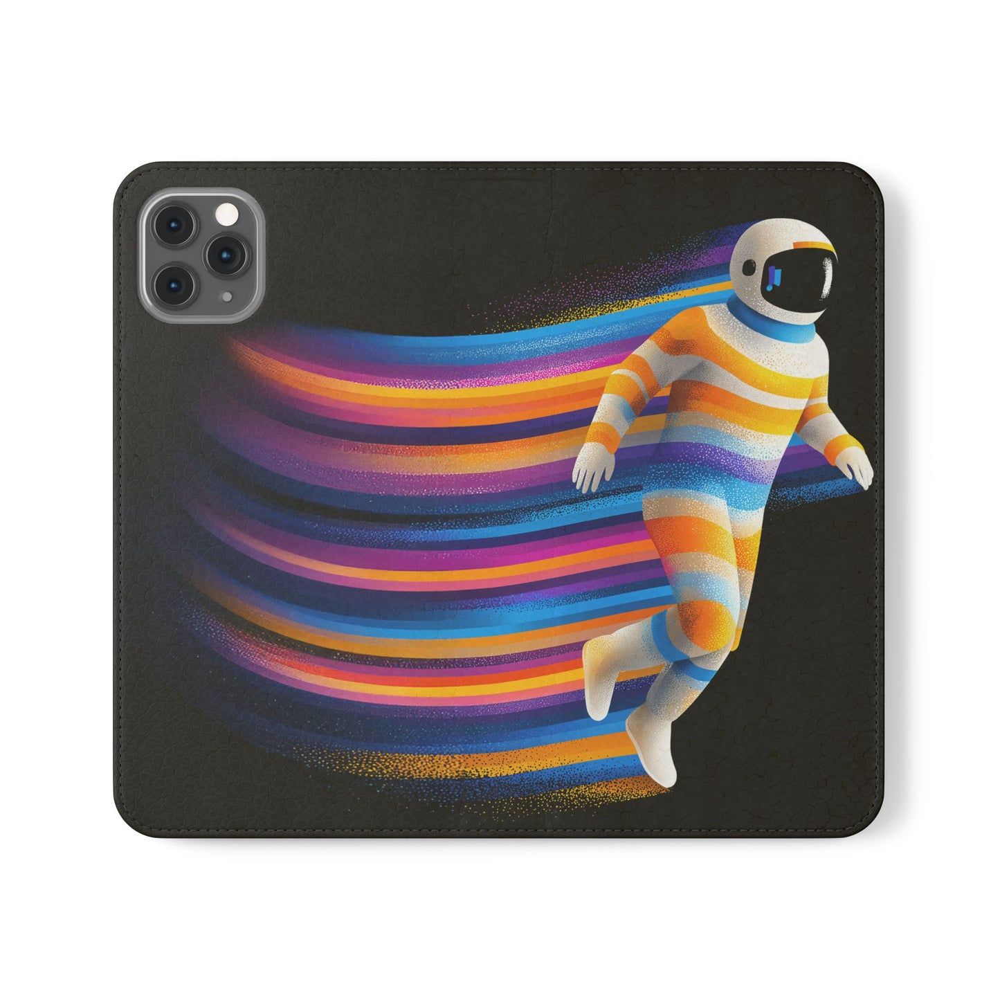 Rainbow Astronaut Flip Wallet Phone Case - Colorful Space Art Cover for iPhone 16 15 14 13 12 11 Pro Max & Samsung Galaxy S series