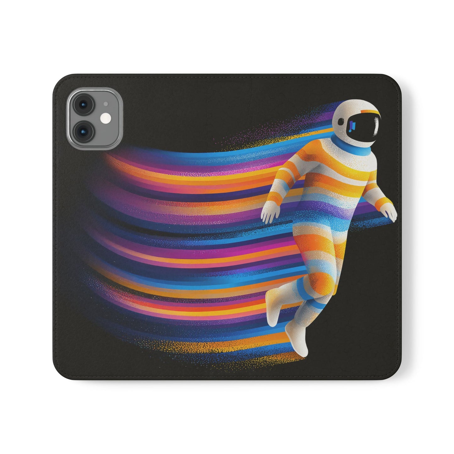 Rainbow Astronaut Flip Wallet Phone Case - Colorful Space Art Cover for iPhone 16 15 14 13 12 11 Pro Max & Samsung Galaxy S series