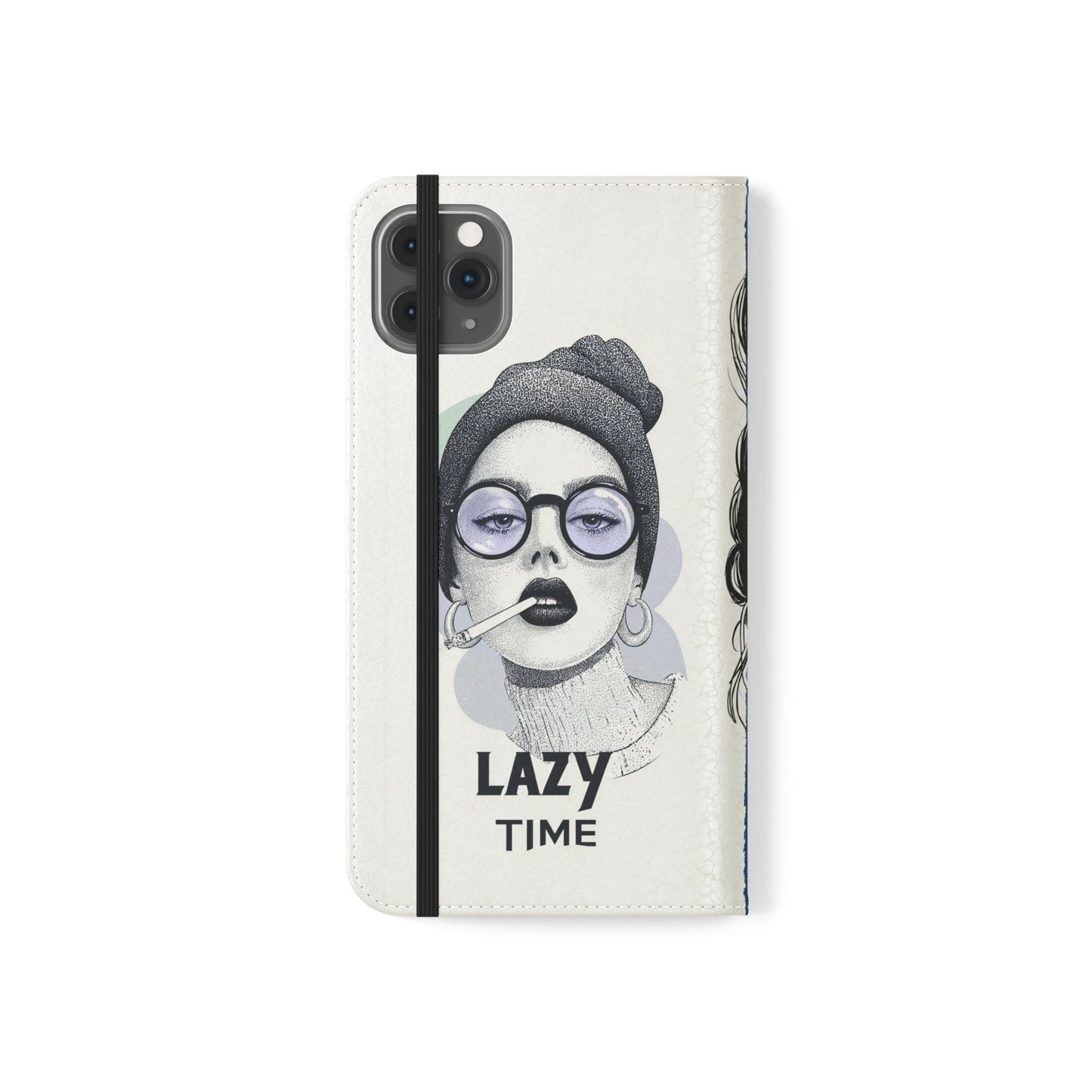Phone Wallet Flip Case, Lazy Time Girl Design, Stylish Smartphone Case -iPhone case & Samsung Galaxy case, Gift for Her, Phone Accessory