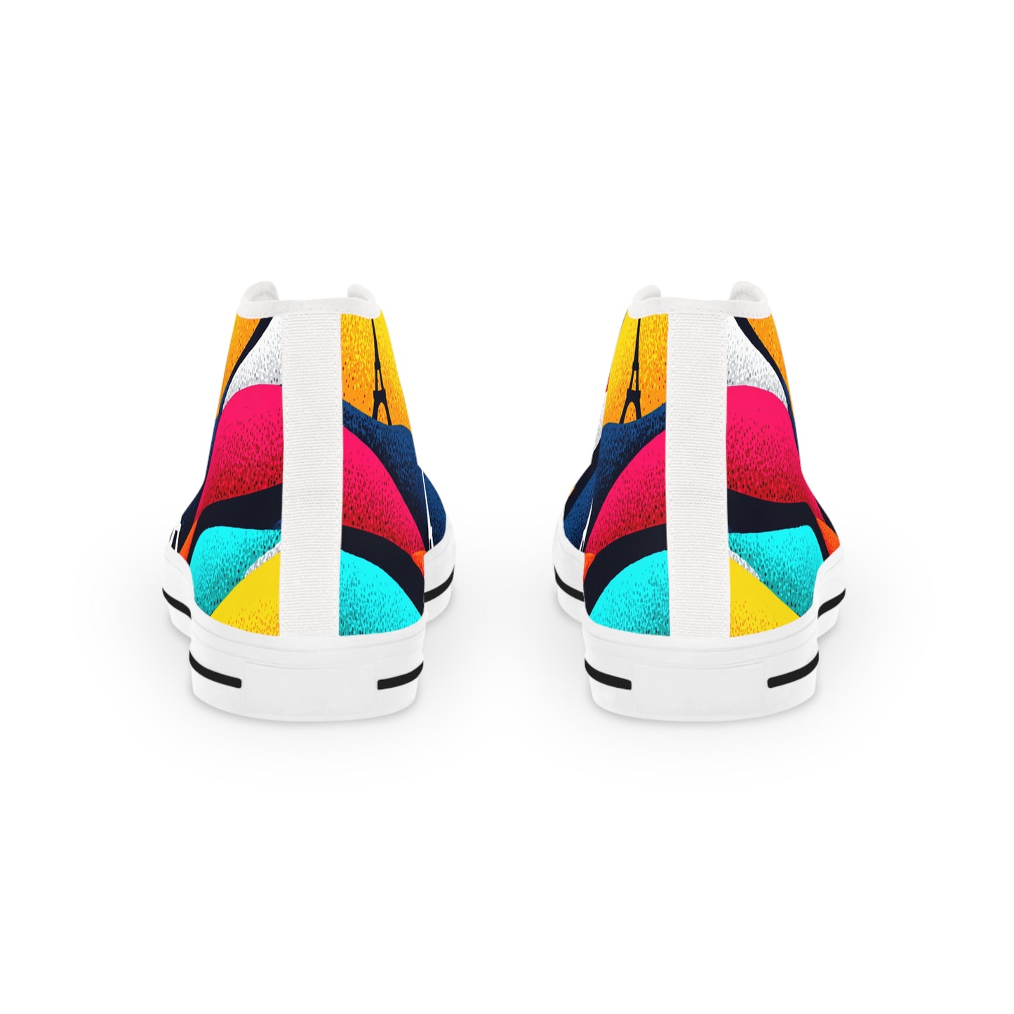 Romantic Eiffel Tower rainbow Sneakers Canvas shoes|Vibrant Men's High Top Sneakers, Colorful Retro Sneakers for Casual Wear, Unique Footwear for Art Lovers, Graphic Sneakers Gift Idea