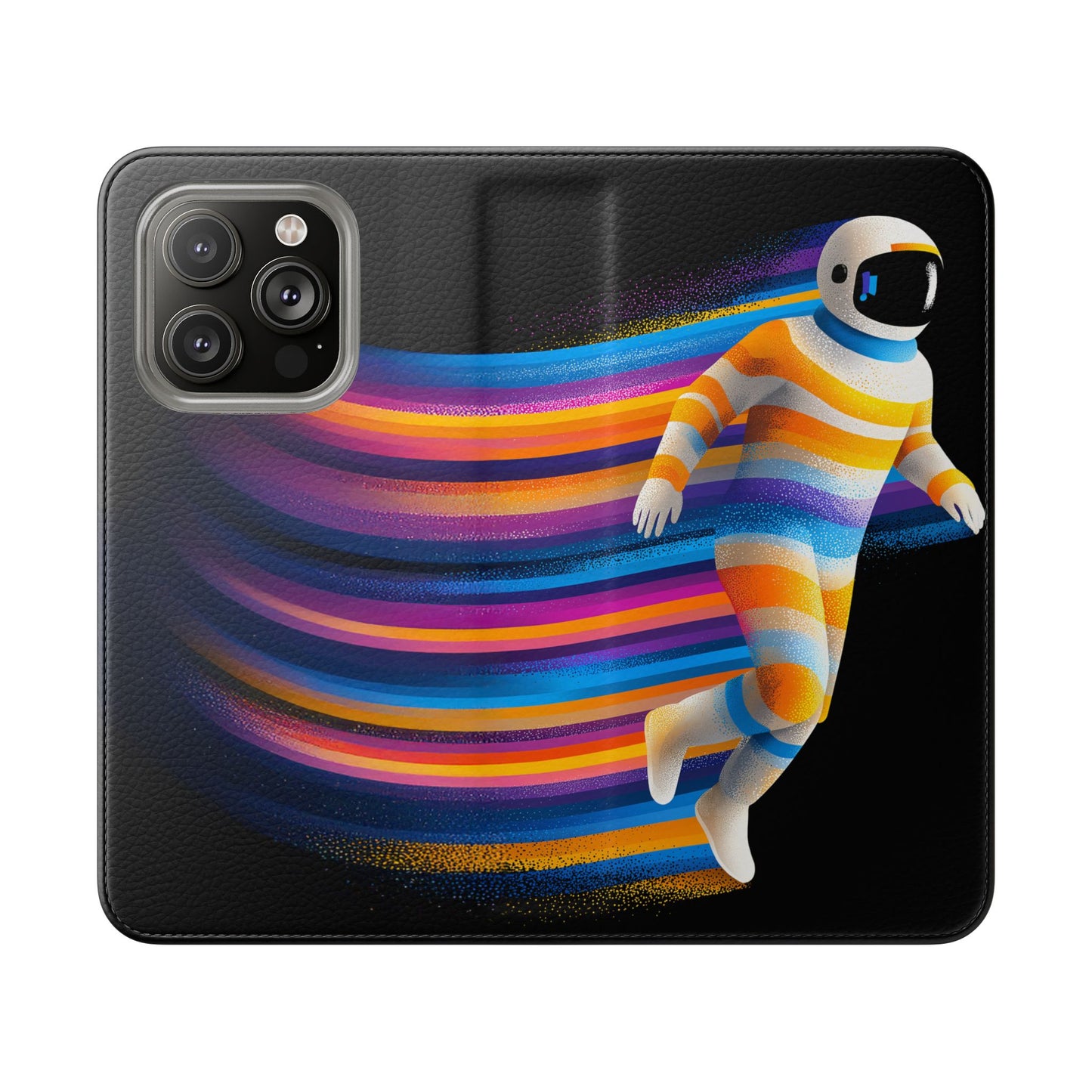 Rainbow Astronaut Flip Wallet Phone Case - Colorful Space Art Cover for iPhone 16 15 14 13 12 11 Pro Max & Samsung Galaxy S series