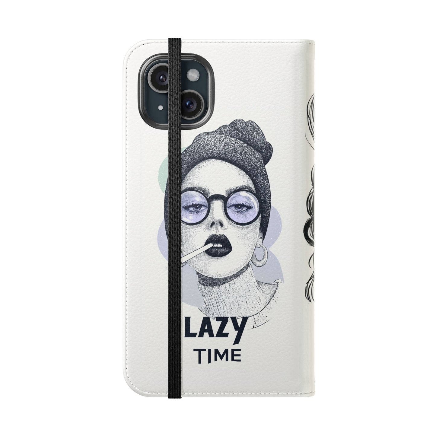 Phone Wallet Flip Case, Lazy Time Girl Design, Stylish Smartphone Case -iPhone case & Samsung Galaxy case, Gift for Her, Phone Accessory
