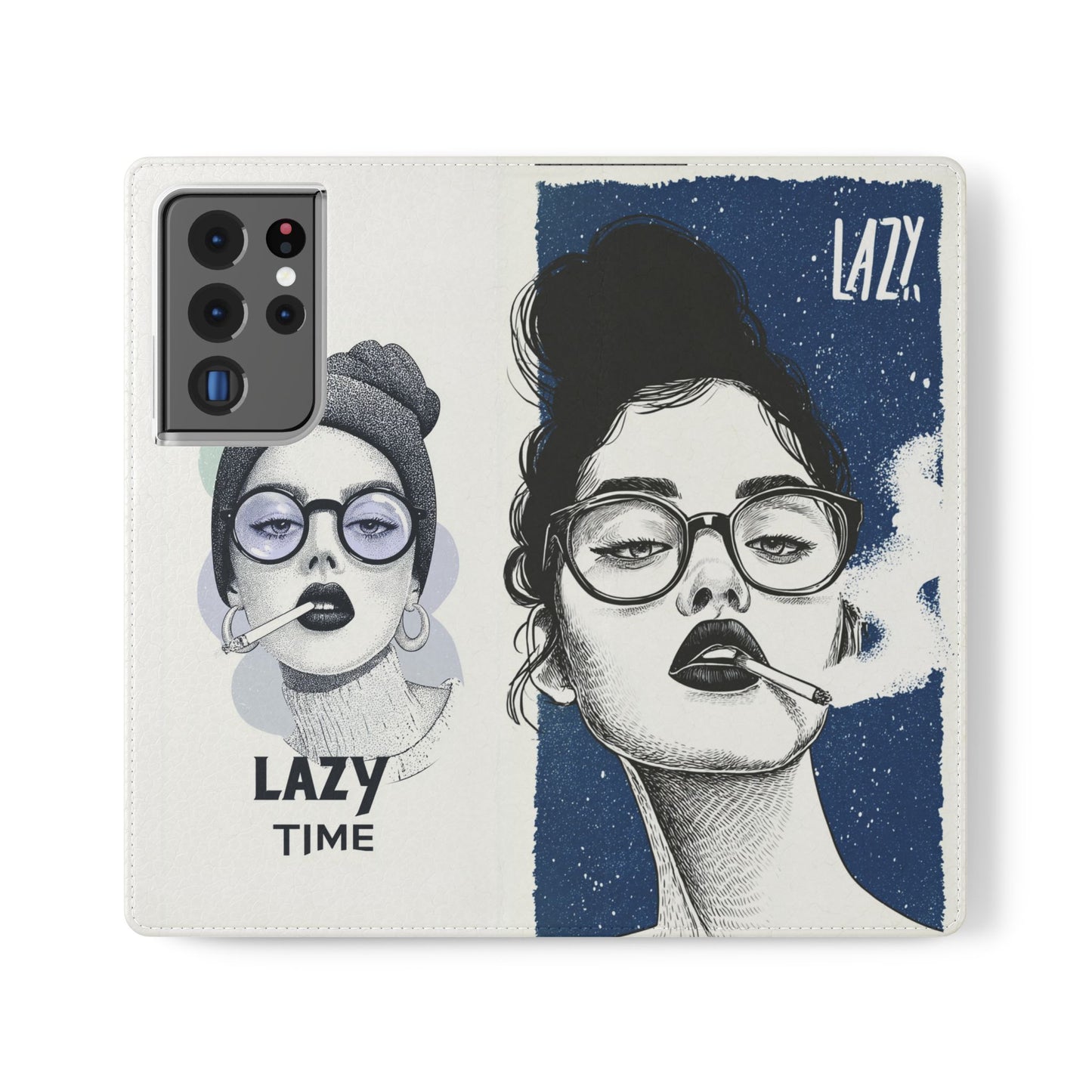 Phone Wallet Flip Case, Lazy Time Girl Design, Stylish Smartphone Case -iPhone case & Samsung Galaxy case, Gift for Her, Phone Accessory