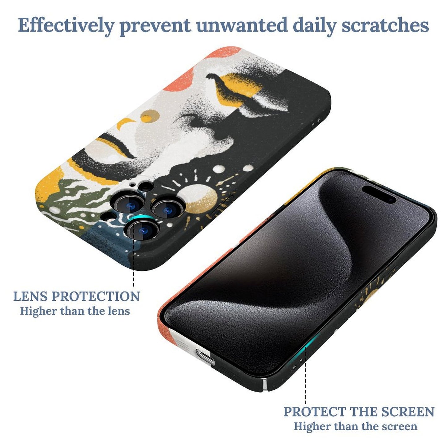 Moon & Face Artistic iPhone 15 Case – Gift for Libra & Pisces