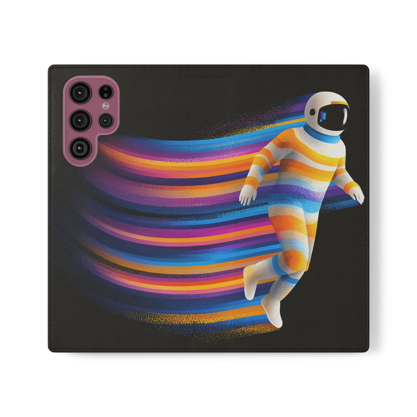 Rainbow Astronaut Flip Wallet Phone Case - Colorful Space Art Cover for iPhone 16 15 14 13 12 11 Pro Max & Samsung Galaxy S series