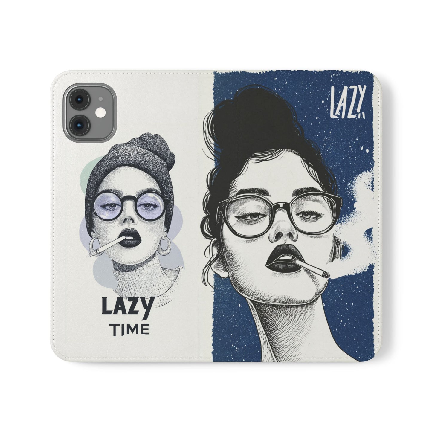 Phone Wallet Flip Case, Lazy Time Girl Design, Stylish Smartphone Case -iPhone case & Samsung Galaxy case, Gift for Her, Phone Accessory