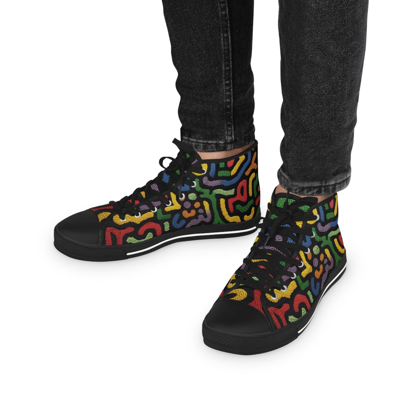 Colorful Men's High Top Sneakers, Colorful Abstract Print High Top Sneakers – Street Style Gift for Gemini & Sagittarius