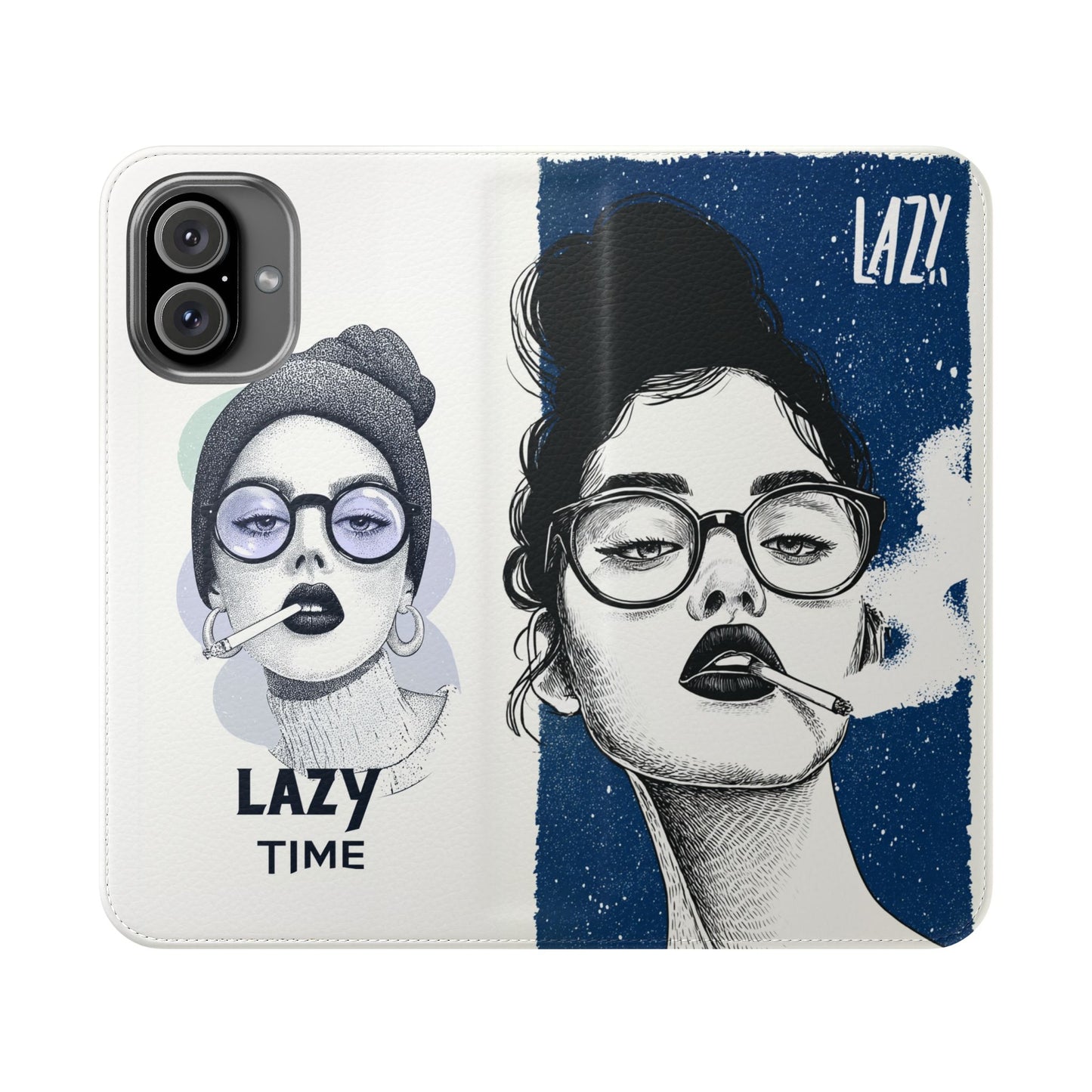 Phone Wallet Flip Case, Lazy Time Girl Design, Stylish Smartphone Case -iPhone case & Samsung Galaxy case, Gift for Her, Phone Accessory