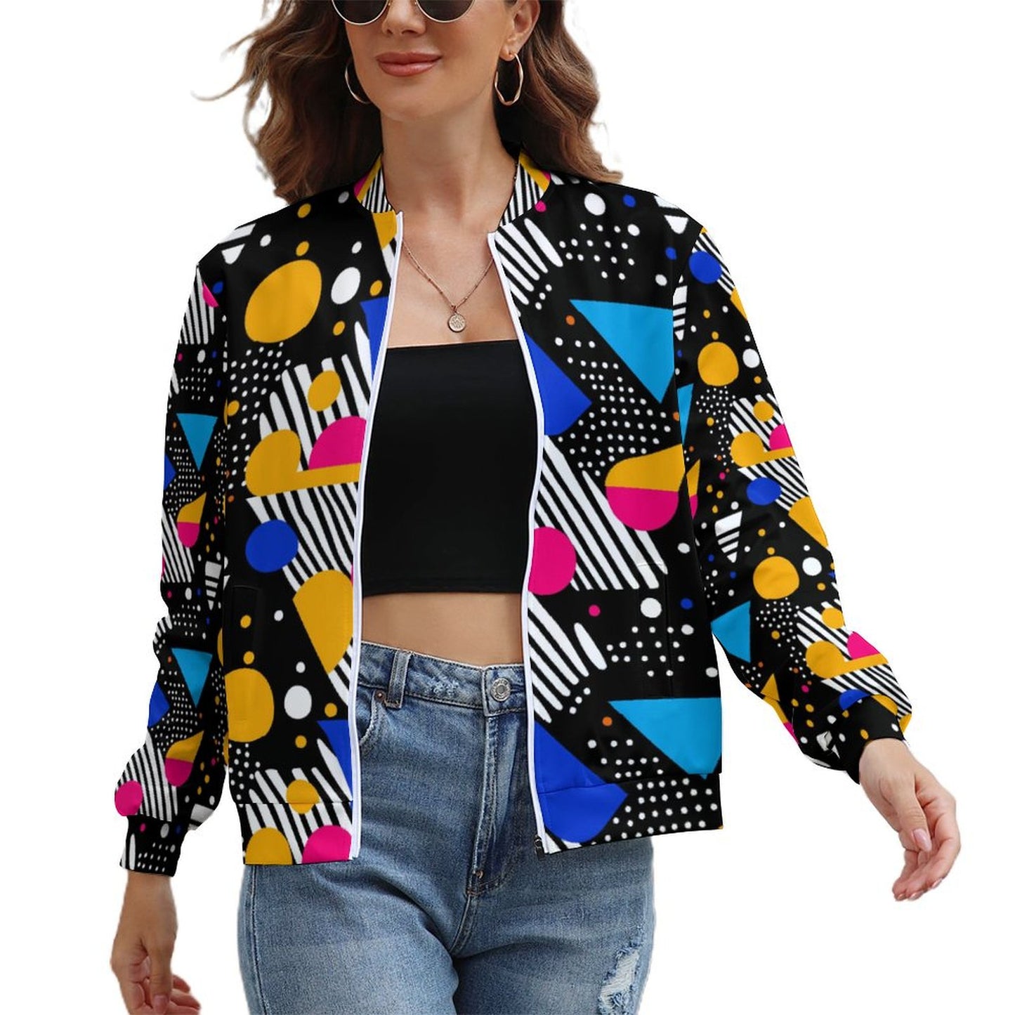 Retro Geometric Print Lightweight Jacket for Women - Gift for Aquarius | Birthday Gift for Creative Girls | PRINTANK-ZA92KF