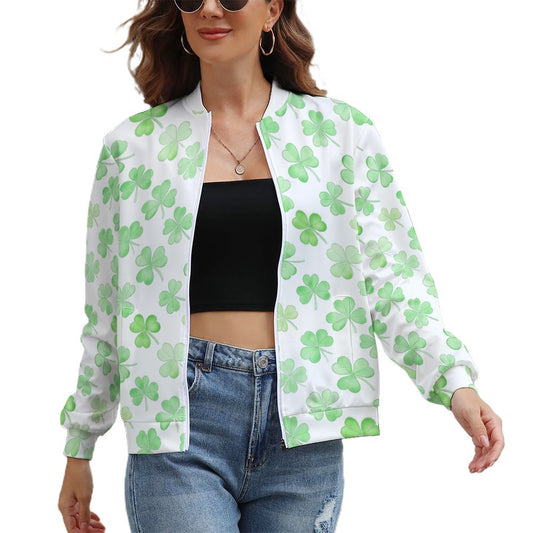 Green Four Leaf Clover Lightweight Jacket for Women - Gift for Pisces | St. Patrick's Day Outfit | Lucky charm gift for her - PRINTANK-CV38TR