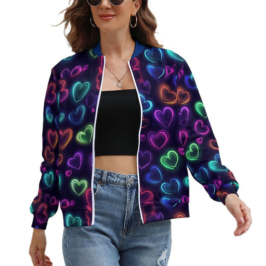 Neon Heart Print Windbreaker Jacket - Model: Women's Neon Love Windbreaker - 5y8d3k