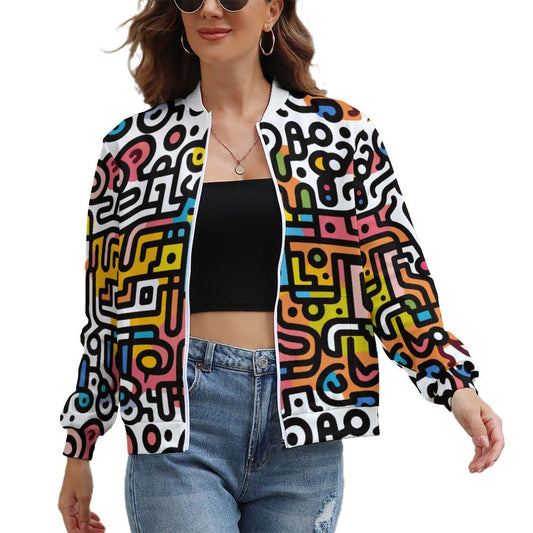 Colorful Graffiti Maze Windbreaker for Women - Urban Style Gift Jacket - Model: women-jacket-K7Y4XP
