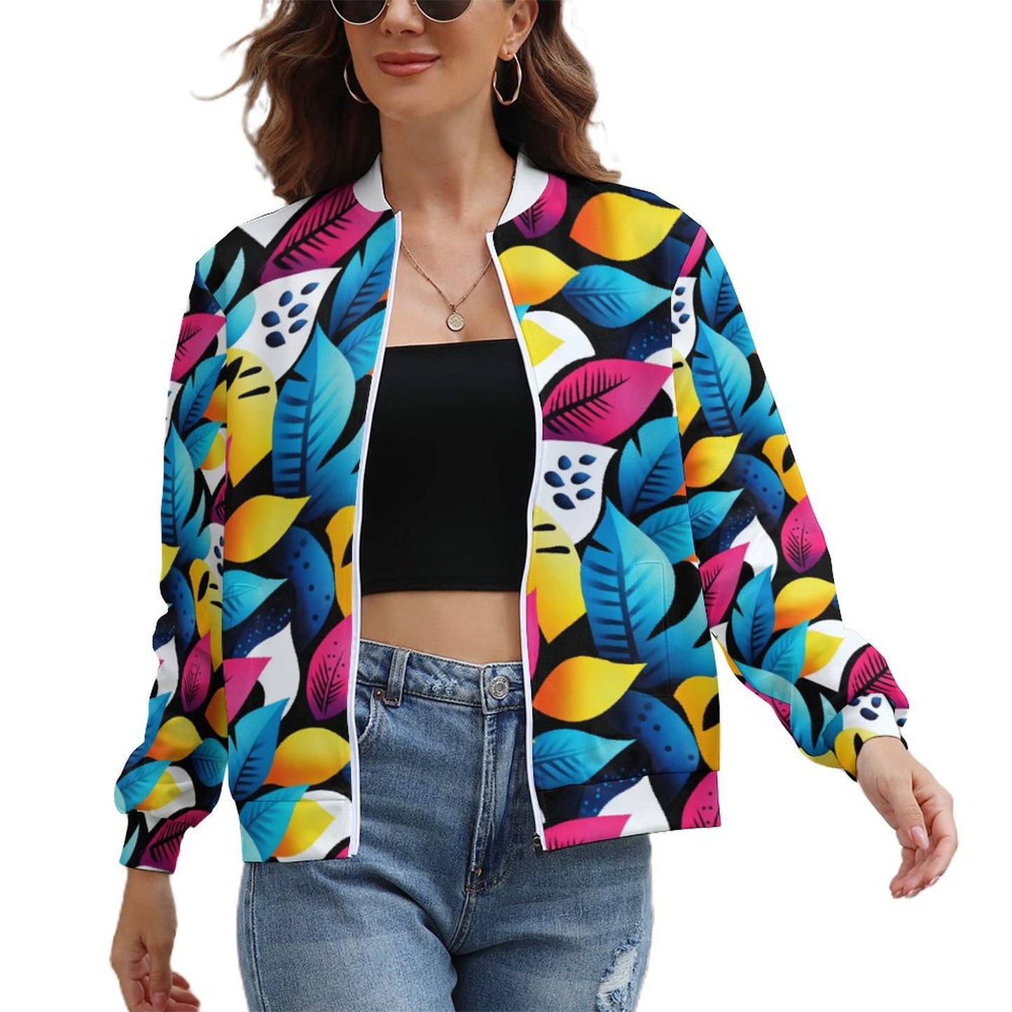 Colorful Tropical Leaf Print Jacket – Gift for Leo | Summer Birthday Gift | Trendy Outdoor Jacket - PRINTANK-LDFG7P