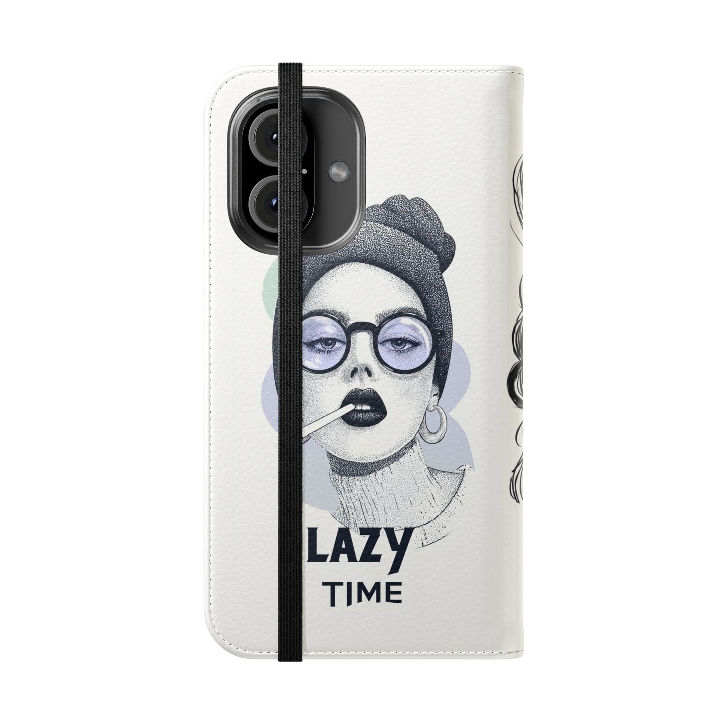 Phone Wallet Flip Case, Lazy Time Girl Design, Stylish Smartphone Case -iPhone case & Samsung Galaxy case, Gift for Her, Phone Accessory