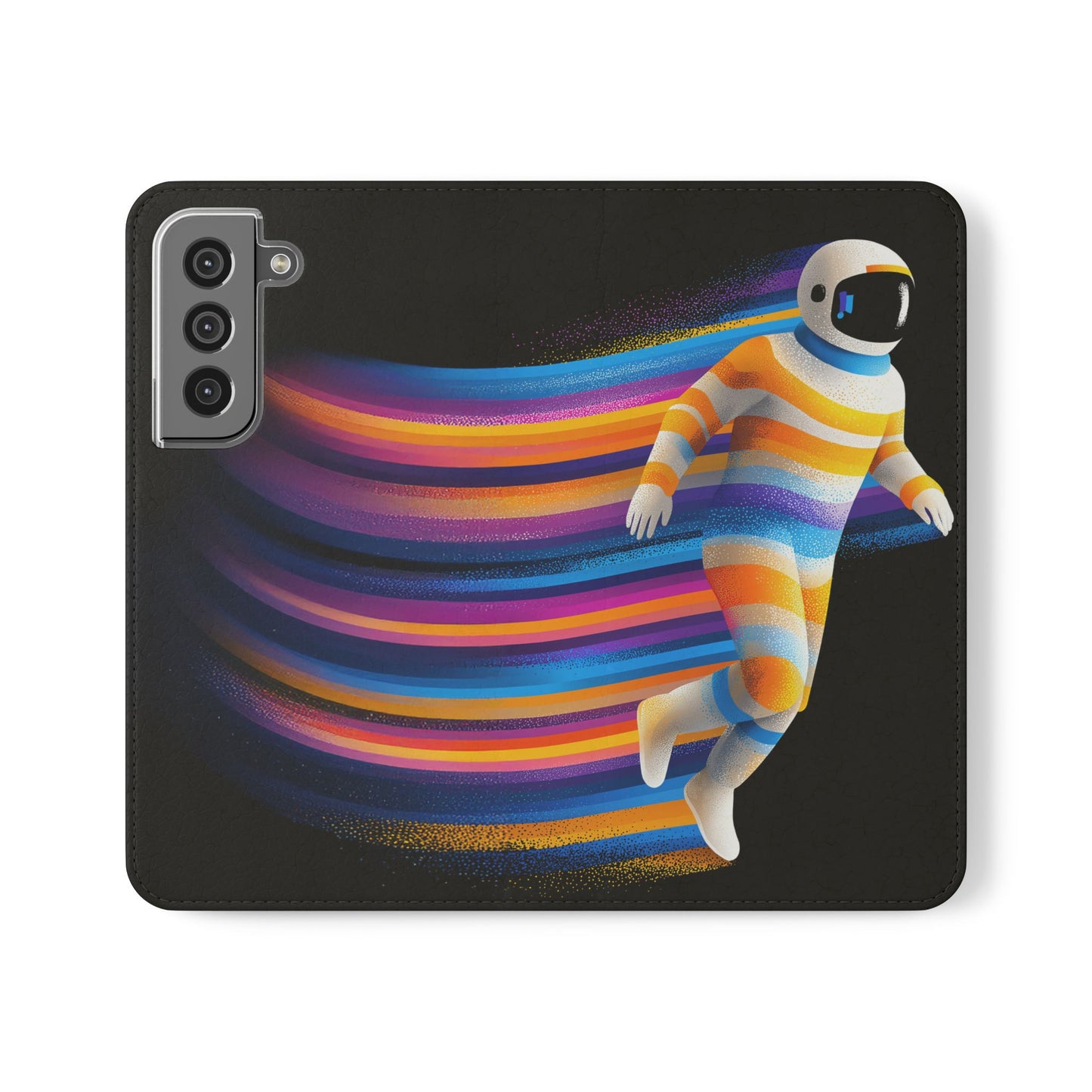 Rainbow Astronaut Flip Wallet Phone Case - Colorful Space Art Cover for iPhone 16 15 14 13 12 11 Pro Max & Samsung Galaxy S series
