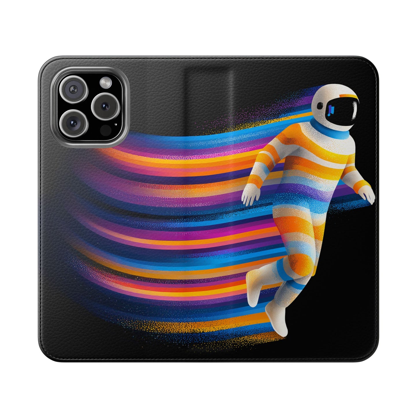 Rainbow Astronaut Flip Wallet Phone Case - Colorful Space Art Cover for iPhone 16 15 14 13 12 11 Pro Max & Samsung Galaxy S series