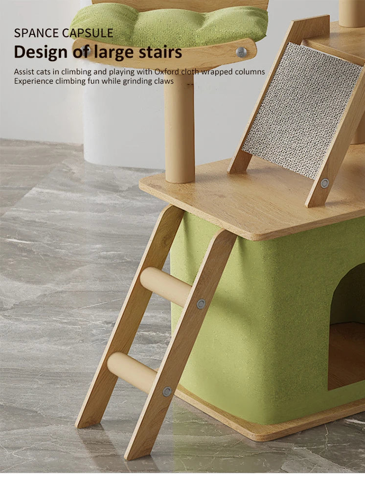 Wood Cat Tree House - Modern Multi-Level Cat Tree House with Scratching Post, Cat Scratcher Tree, and Cozy Cat House for Multiple Cats