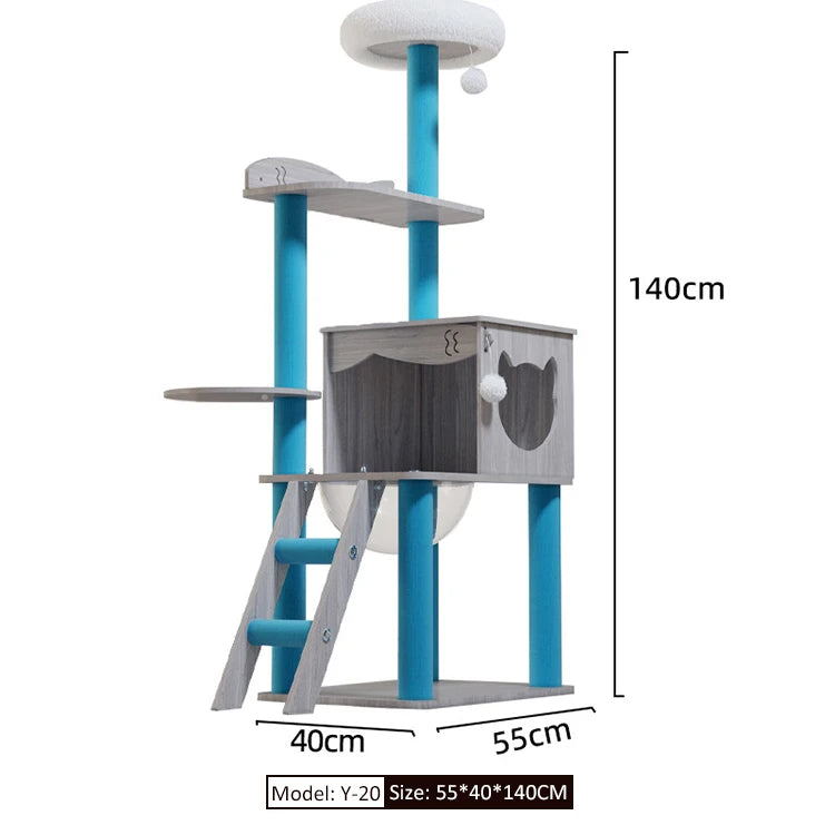 Wood Cat Tree House - Modern Multi-Level Cat Tree House with Scratching Post, Cat Scratcher Tree, and Cozy Cat House for Multiple Cats