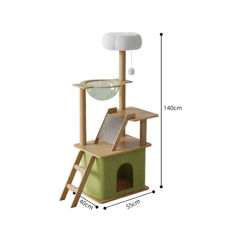 Wood Cat Tree House - Modern Multi-Level Cat Tree House with Scratching Post, Cat Scratcher Tree, and Cozy Cat House for Multiple Cats