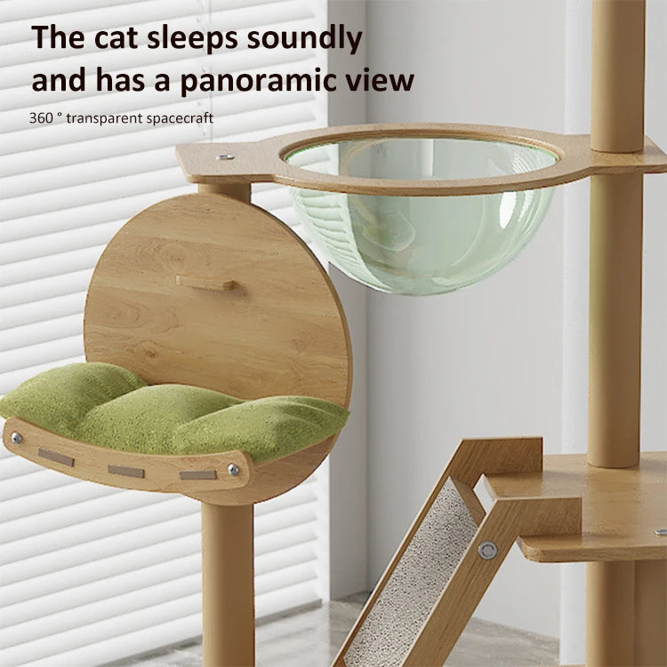 Wood Cat Tree House - Modern Multi-Level Cat Tree House with Scratching Post, Cat Scratcher Tree, and Cozy Cat House for Multiple Cats