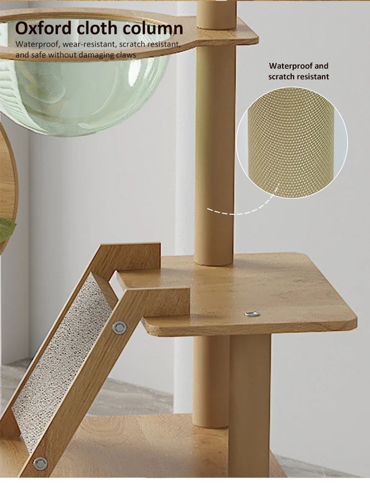 Wood Cat Tree House - Modern Multi-Level Cat Tree House with Scratching Post, Cat Scratcher Tree, and Cozy Cat House for Multiple Cats