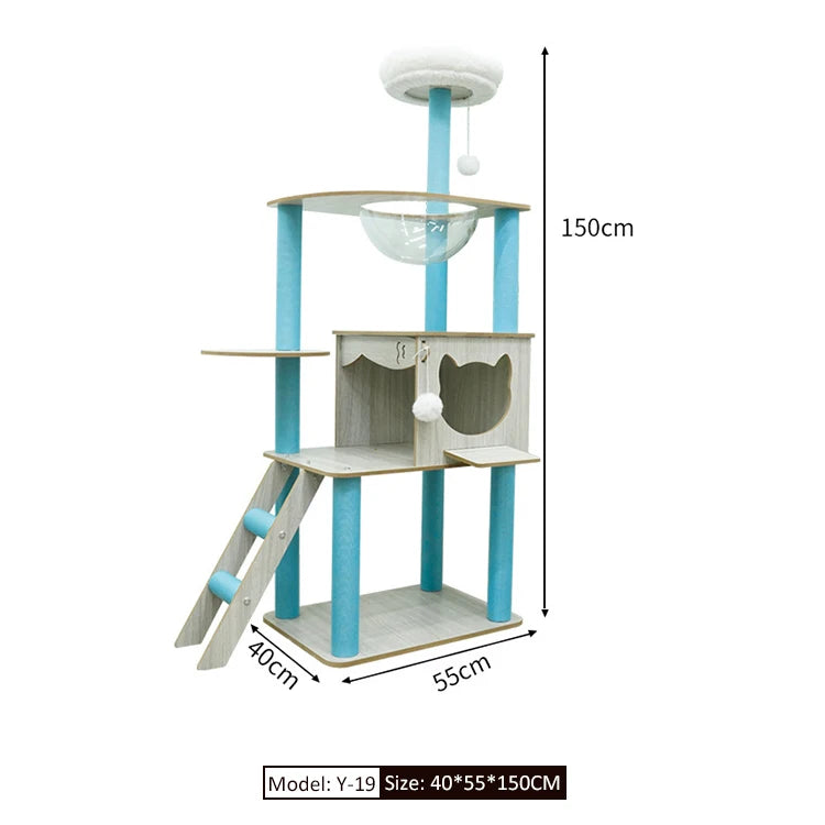 Wood Cat Tree House - Modern Multi-Level Cat Tree House with Scratching Post, Cat Scratcher Tree, and Cozy Cat House for Multiple Cats