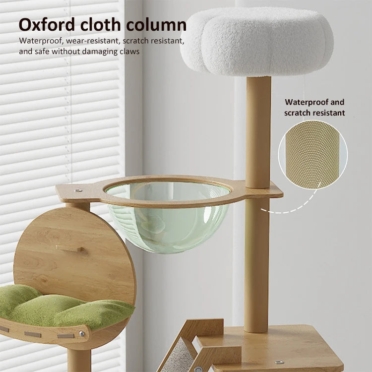 Wood Cat Tree House - Modern Multi-Level Cat Tree House with Scratching Post, Cat Scratcher Tree, and Cozy Cat House for Multiple Cats