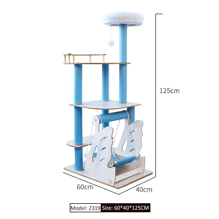 Wood Cat Tree House - Modern Multi-Level Cat Tree House with Scratching Post, Cat Scratcher Tree, and Cozy Cat House for Multiple Cats
