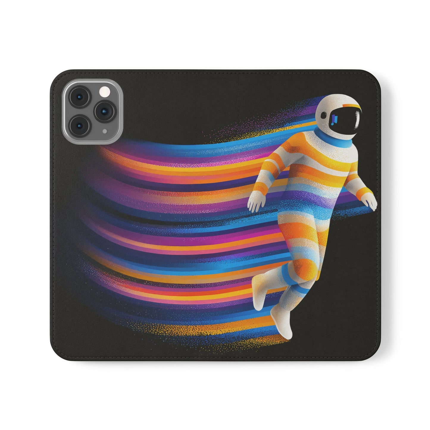 Rainbow Astronaut Flip Wallet Phone Case - Colorful Space Art Cover for iPhone 16 15 14 13 12 11 Pro Max & Samsung Galaxy S series