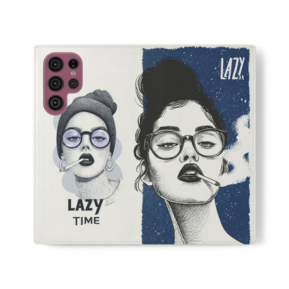 Phone Wallet Flip Case, Lazy Time Girl Design, Stylish Smartphone Case -iPhone case & Samsung Galaxy case, Gift for Her, Phone Accessory