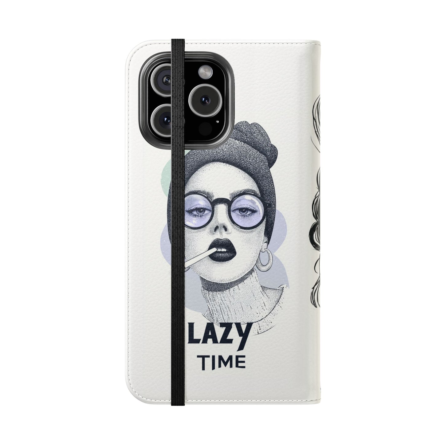 Phone Wallet Flip Case, Lazy Time Girl Design, Stylish Smartphone Case -iPhone case & Samsung Galaxy case, Gift for Her, Phone Accessory