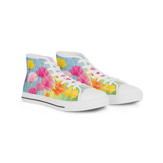 Floral Sneakers|Colorful Floral High Top Sneakers for Spring, Customizable Sneaker Gift, Trendy Footwear, Summer Shoes, Unique Art Sneakers